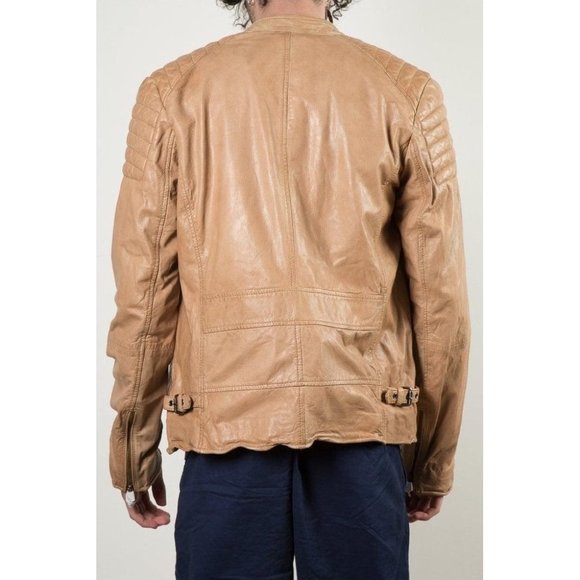 Scotch & Soda Tan Biker Leather Jacket - Picture 3 of 7